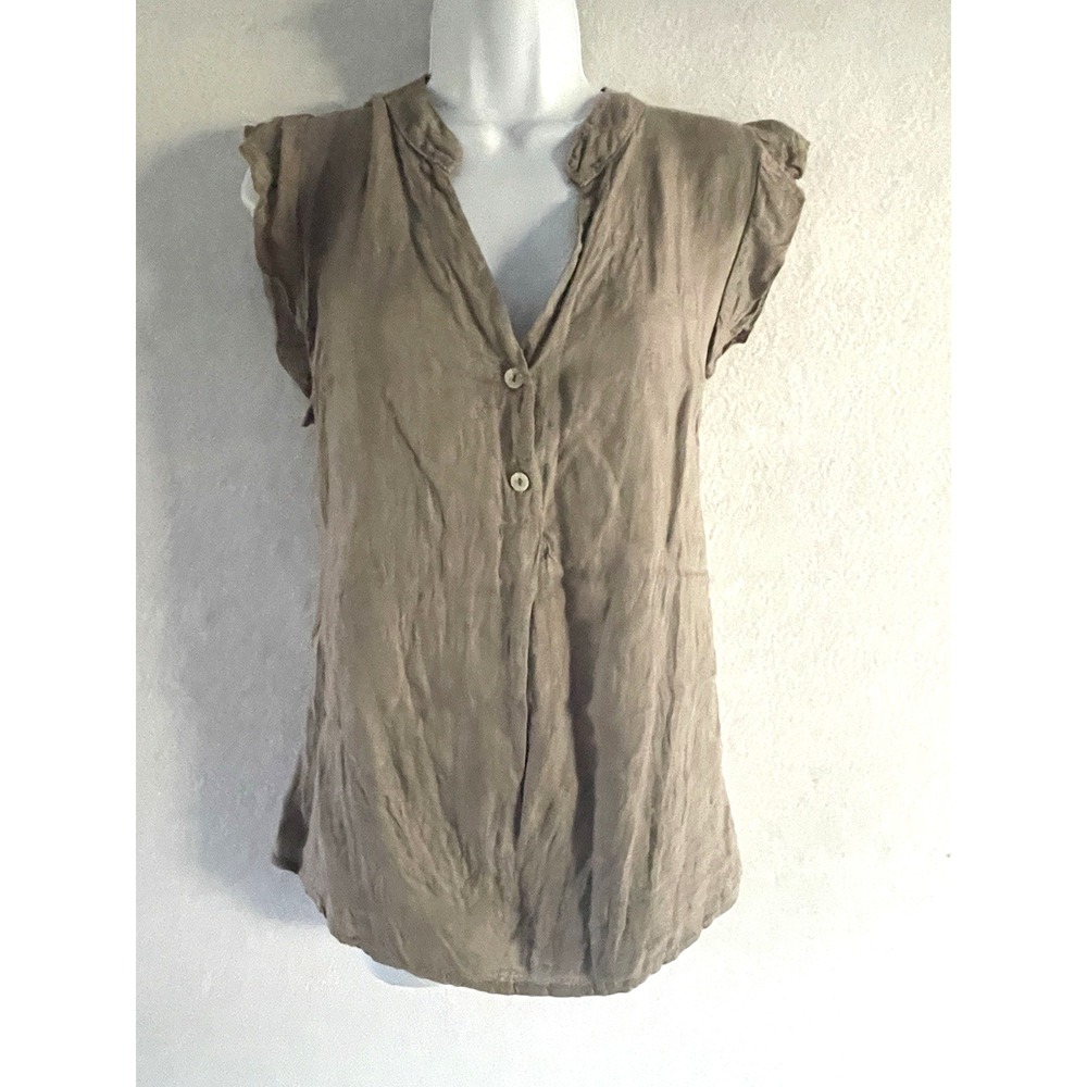 Brown Sleeveless Coastal Grandmother Linen Blouse Large Casual Minimalist